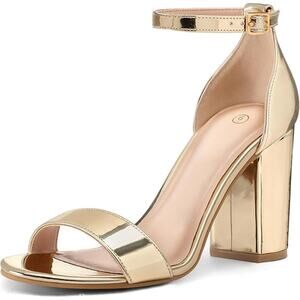 Coasis Womens Size 9 Gold 3.5" Block Heels Open Round Toe Ankle Strap Shoes